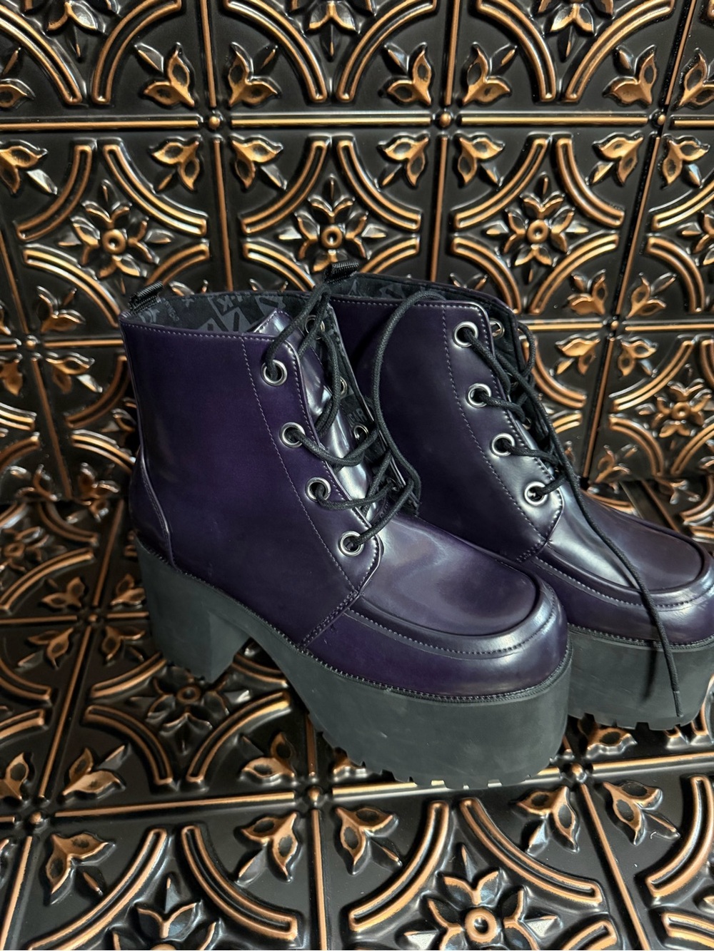 T.U.K Platform Lace-Up Ankle Boots in Deep Purple
